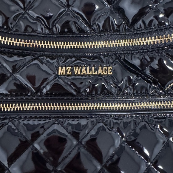 MZ Wallace Black Laquer Quilted Crosby Crossbody Sling  Bag Gold Accent - Picture 4 of 12